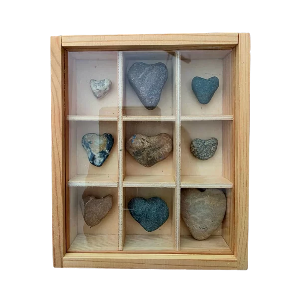 Heart shaped rocks shadow box – Chameleon Nature